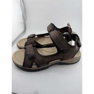 Lands' End Men's Water Sport Sandal Rich Coffee Brown Adjustable Hook Loop 8 D